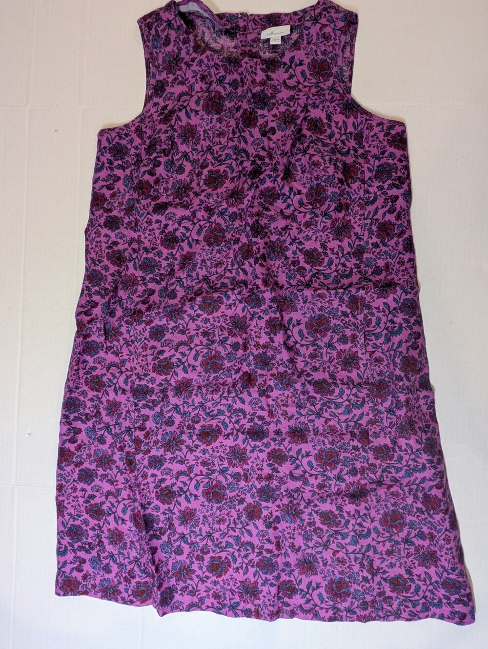 J.Jill 100% Linen Sleeveless A-line Dress Pockets Vibrant Purple Floral